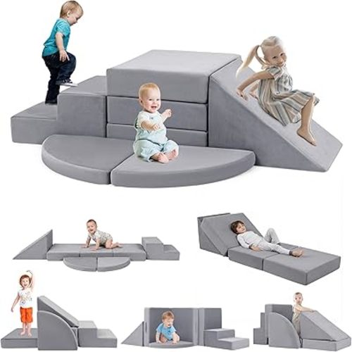 Foam Climbing Blocks for Toddlers 1-3, Safety First Baby Climbing Blocks Indoor,Soft Play Set for Infant, Ideal Climbing Toys for 1 Year Old for Baby Gym/Toddler Playground（Grey