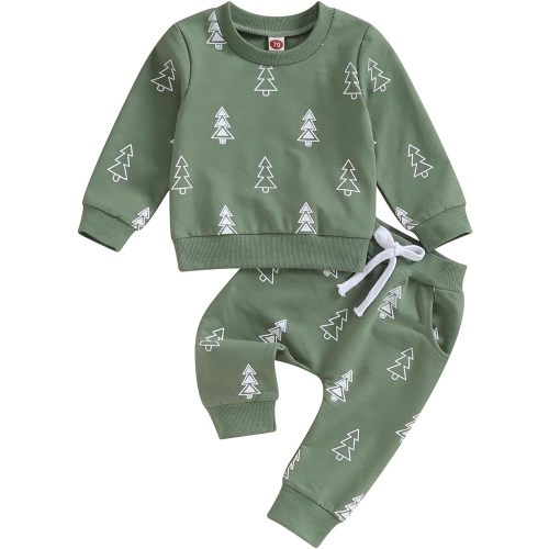 Kupretty Baby Boy Christmas Outfit Toddler Winter Clothes Santa Long Sleeve Crewneck Sweatshirts + Pants Clothing Sets