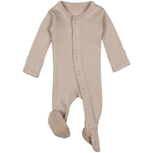 L'ovedbaby Unisex Baby Organic Cotton Snap Footie, GOTS Certified, Long Sleeve Sleep Play Footed Pajamas, Mitten Cuffs Grips
