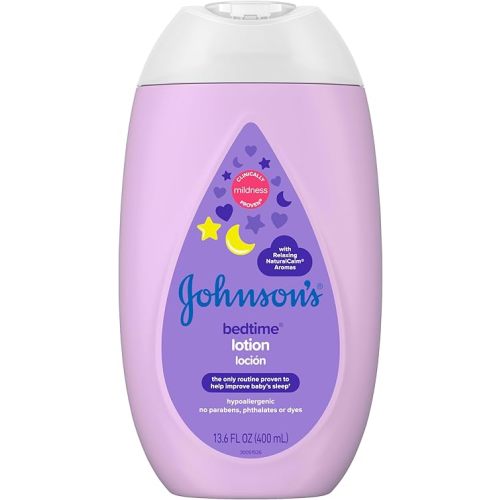 Johnson's Moisturizing Bedtime Baby Lotion with Coconut Oil & NaturalCalm Aromas to Help Relax Baby, Hypoallergenic & Free of Parabens, Phthalates & Dyes, Mild Baby Skin Care, 13.6 fl. oz