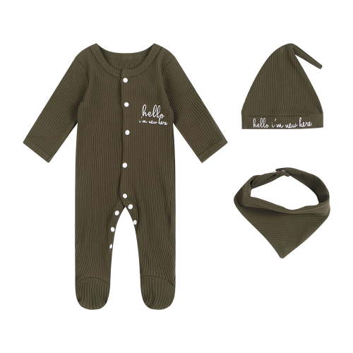 MINKIDFASHION Newborn Baby Boys Footies Romper Infant Onesies Outfit with Hat and Bibs