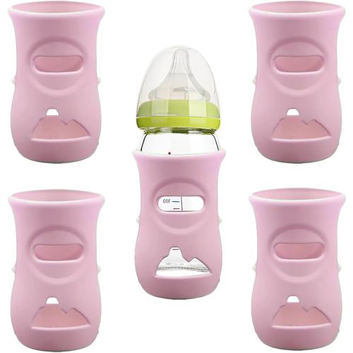 4 Pack Silicone Sleeves for Avent Natural Glass Baby Bottles, Anti Breakage Baby Bottle Holder, Compatible with Philips Avent Glass Natural Baby Bottle, BPA Free (Pink, 8 OZ)