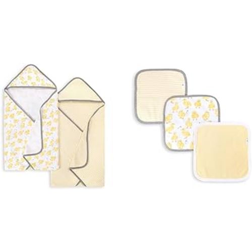 Burt's Bees Baby - Hooded Towels, Absorbent Knit Terry, Super Soft Single Ply & Washcloths, Absorbent Knit Terry, Super Soft 100% Organic Cotton