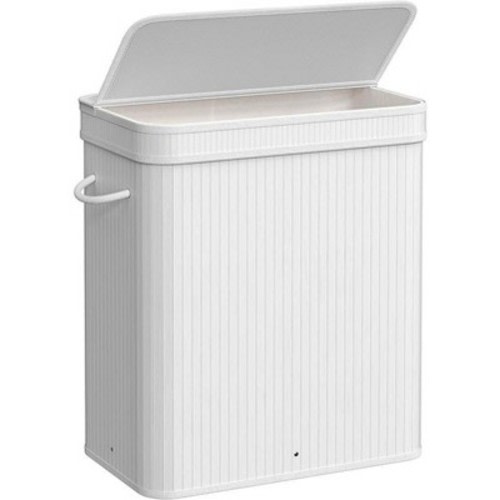 SONGMICS 26 Gallons Laundry Hamper with Lid Bamboo Laundry Basket with Handles White