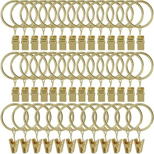 40 Pack Curtain Rings with Clips, Curtain Clip Rings Hooks, Bow Hanger Clips for Hanging Drapery Drapes Bows, Ring 1.26 inch Interior Diameter, Fits up to 1" Rod, Gold