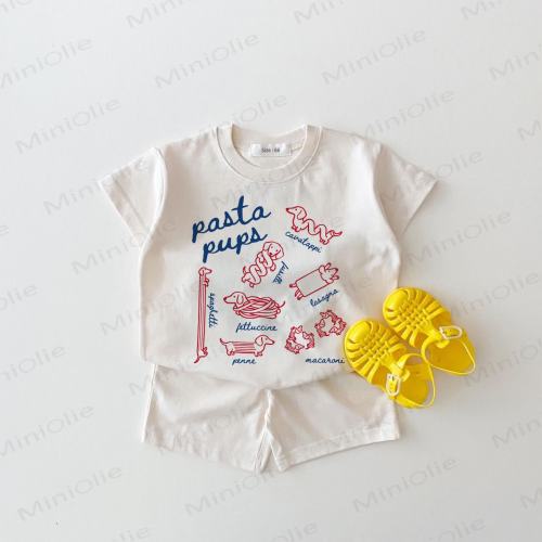 Baby Pasta Dog White Tee and Shorts 2-piece Set