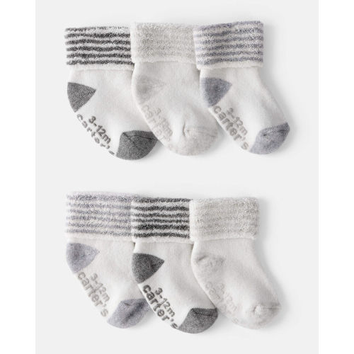 Baby 6-Pack Striped Ankle Socks - White/Grey | Carter’s Oshkosh Canada