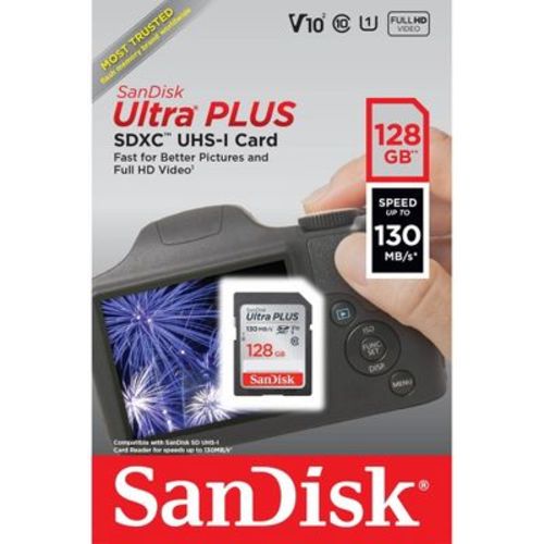 SanDisk Ultra PLUS 128GB SD Card: High-Speed Memory for Cameras, 130 Mbps Transfer Rate