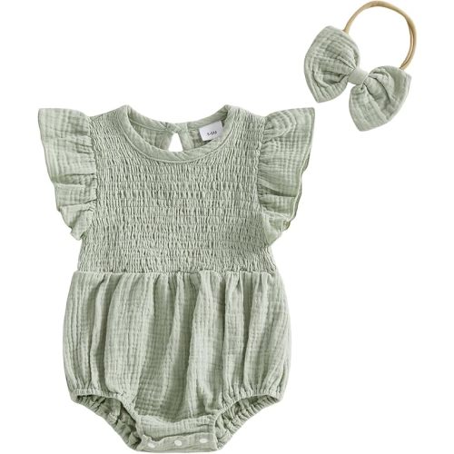 Kavousa Newborn Baby Girl Clothes Summer Bubble Romper Headband Outfit