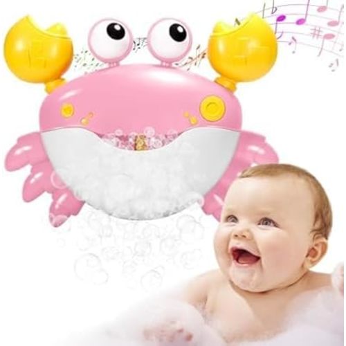 Crab Baby Bath Toys, Crab Bubble Bath Machine, Automatic Bath Toy Blows Bubbles & Plays Children’s Songs, Bathtub Bubble Maker - Kids Birthday Gift for 1 2 3 Year Old Boy Girl Pink