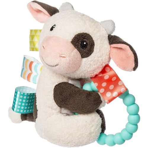 Taggies Soft Baby Rattle with Soothing Teether Ring and Sensory Tags, 6-Inches, Buttercup Cow