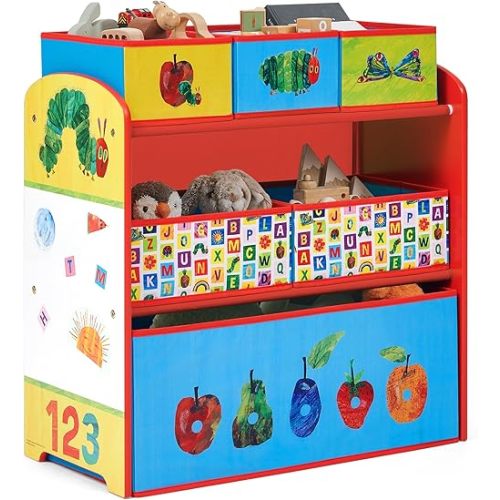 Delta Children - World of Eric Carle, The Very Hungry Caterpillar Design & Store 6 Bin Toy Storage Organizer - Greenguard Gold Certified, Red/Blue