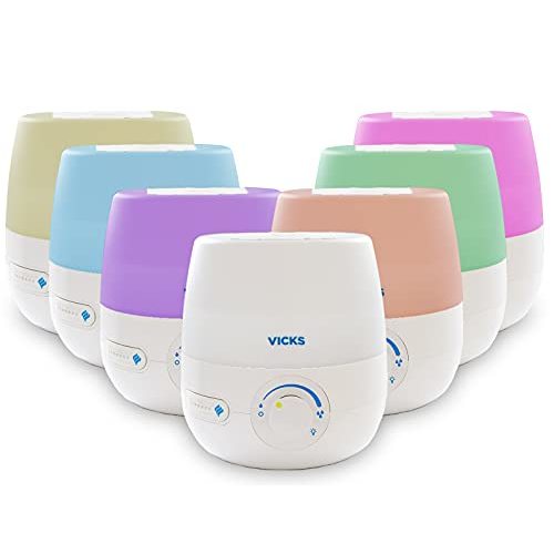 Vicks NaturalCare Cool Mist Ultrasonic Humidifier (VUL530), White, Small Room – Humidifier and Diffuser with Nighttime Light, Works with Vicks VapoPads