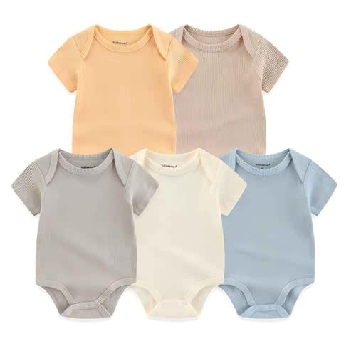 Kiddiezoom Newborn Baby Unisex Cotton One-Piece Bodysuits Baby Gift 5-Pack Baby Clothes