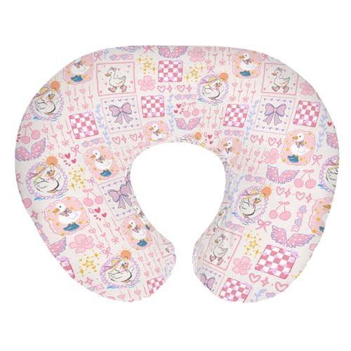 Pastel Pink Geese Bows Floral Baby Nursing Pillow Covers for Boy Girl Cute Ducks Bows Love Nursery Pillowcase for Breastfeeding Pillows Boho Spring Farm Animal Soft Stretchy Slipcovers for Newborn