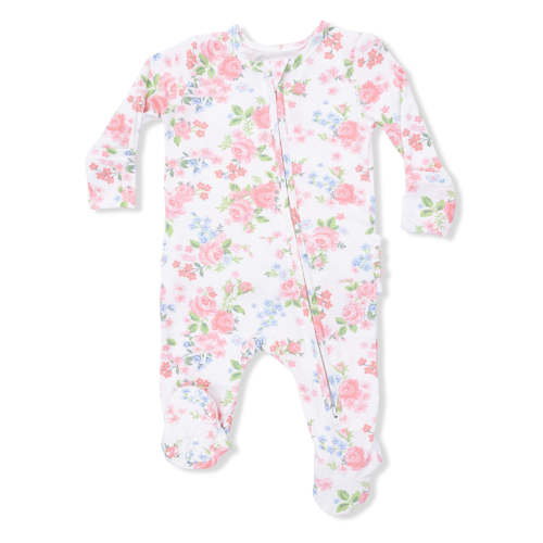 2-Way Zip Ruffle Footie, Cute Little Roses