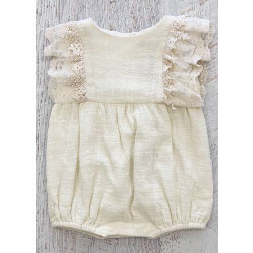 Baby cream cotton and lace romper . Bringing home baby baby outfit . Vintage style baby romper in cream cotton and lace
