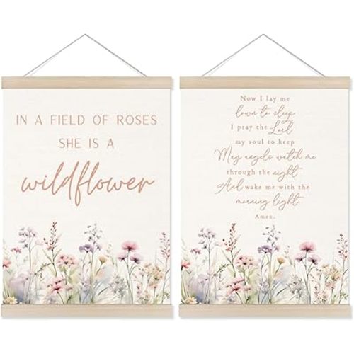 Welshower Boho Floral Girl Nursery Poster Hanger Frame, Wildflower Nursery Decor, in a Field of Roses She Is a Wildflower Wall Art Prints Decor for Baby Girls Room Bedroom Framed, 12x16 Inch