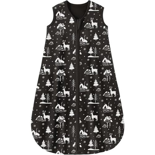 Yoofoss Baby Sleep Sack 6-12 Months 0.5 TOG Baby Wearable Blanket, 100% Cotton Infant Toddler Sleeping Sack 2-Way Zipper Lightweight Sleep Sack, Black Forest