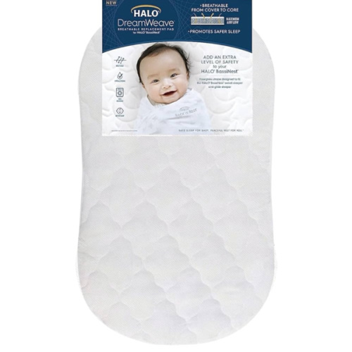 HALO DreamWeave Breathable Mesh BassiNest Pad – 100% Washable Cover and Core – Hypoallergenic, Non-Toxic Materials