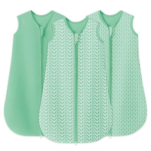 SWEET DOLPHIN Baby Sleep Sack 6-12 Months - 100% Cotton 2-Way Zipper TOG 0.5 Infant Wearable Blanket, Newborn Essentials Toddler 3 Pack Sleeping Sacks - Green