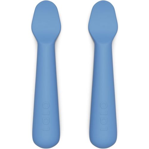 Lalo Little Spoon Set - 2 Piece Baby Spoons Set for Infants & Babies - Made From Food Grade Silicone Dishwasher Safe - Baby Feeding Essentials for Early Stage Mealtime - Blueberry
