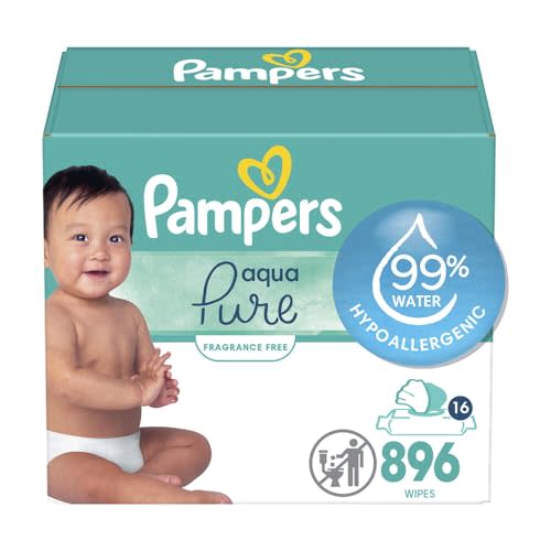 Pampers Aqua Pure Sensitive Baby Wipes, 99% Water, Hypoallergenic, Unscented, 16 Flip-Top Packs (896 Wipes Total)