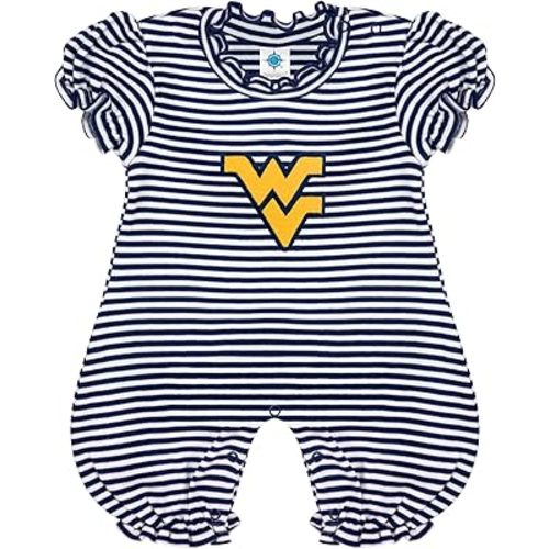 Creative Knitwear College Baby Striped Puff Sleeve Romper - Team Logo, Many Colors, for Girls (Newborn-12 Months)