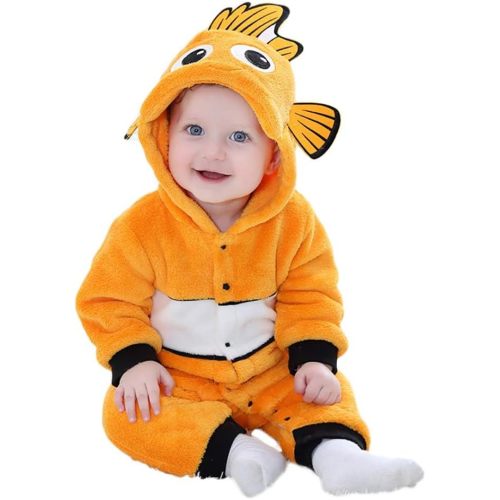 Unisex Baby Flannel Romper Animal Onesie Costume Hooded Cartoon Outfit