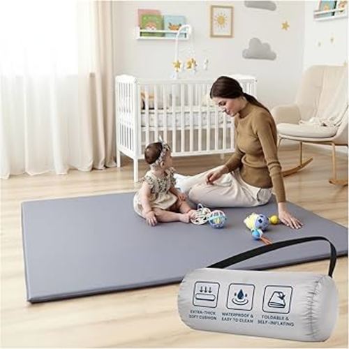 Todale Baby Play Mat, 50 x 50 Inches - Self-Inflating Foldable Foam Play Mat for Babies - Waterproof, Portable Floor Cushion for Playpen, Tummy Time & Christmas Gift Holiday Present Newborn Shower Toddler's Birthday.