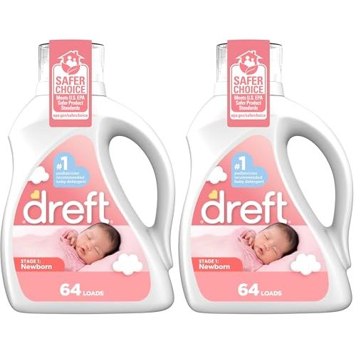 Dreft Stage 1: Newborn Hypoallergenic Liquid Baby Laundry Detergent (HE), Natural for Baby, Newborn, or Infant, 100 Ounces (64 loads) (Pack of 2)