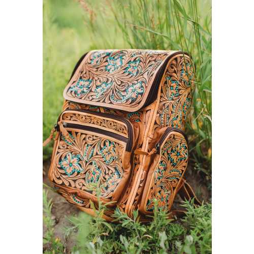 Tooled leather turquoise diaper bag/backpack