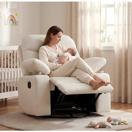 AILEEKISS Nursery Glider Rocking Recliner with Adjustable Armrests, White