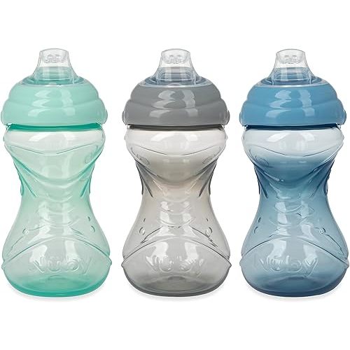 Nuby Clik-It Soft Spout No-Spill Easy Grip Sippy Cup - (3-Pack) 10 Oz - 6+ Months - Neutral