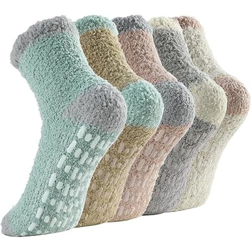 Zando Warm Fuzzy Socks with Grips Grippy Hospital Socks-Gripper Slipper No Slip Anti Slip for Home, Hospital, Yoga