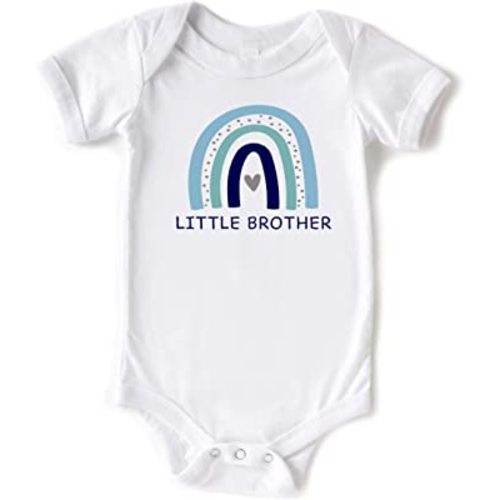 Little Brother/Blue Rainbow Cute Baby Boy Short Sleeve Bodysuit