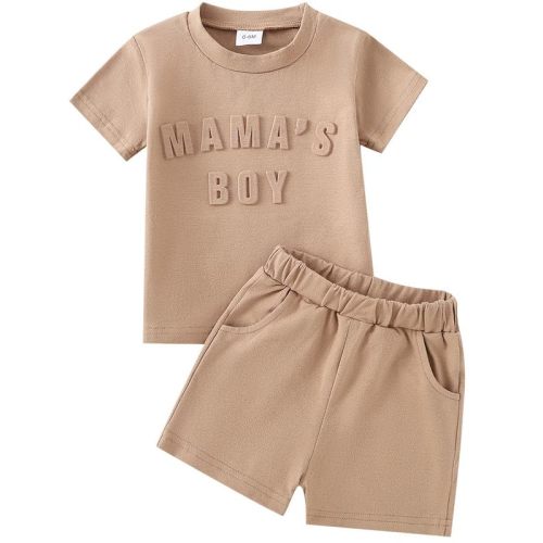 Toddler Baby Boy Summer Clothes Letter T Shirt Elastic Waist Shorts with Pockets 2Pcs Casual Outfit