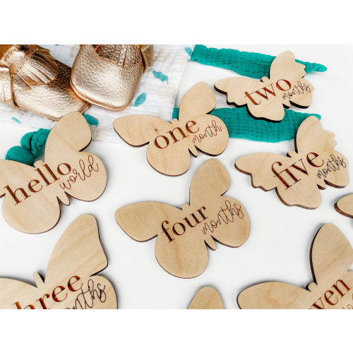 Wooden Butterfly Themed Newborn Baby Girl Milestone Set | Baby Shower Milestone Set | Gift for New or Expecting Moms