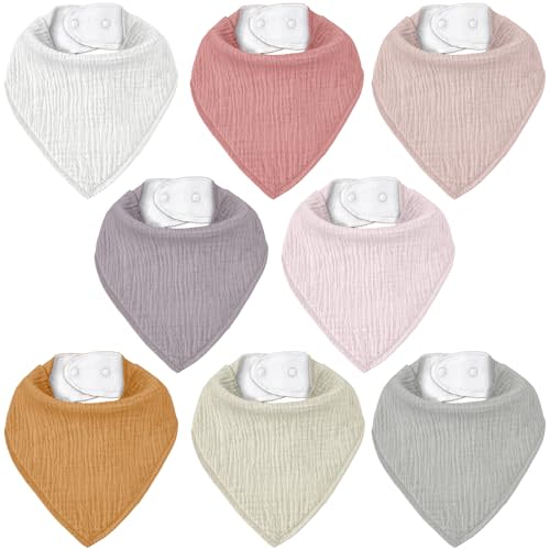 CIVARUA KIDS Muslin Baby Bibs 8 Pack, Baby Bandana Drool Bib for Drooling and Teething, Cotton Soft Absorbent for Girls Boys
