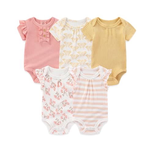 Newborn Baby Short Sleeve Bodysuits Cotton One-Piece Baby Boy Girl Clothes 5-Pack