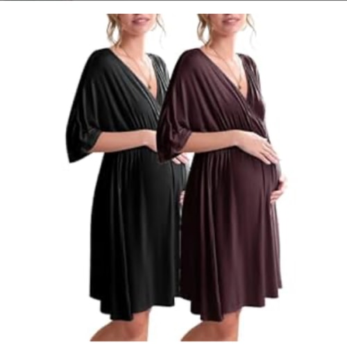 Ekouaer 3 in 1 Labor/Delivery/Hospital Gown 2 Pack Maternity Dress Nursing Nightgown Sleepwear