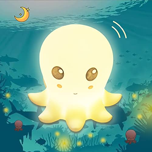 Cute Octopus Night Light - Soft Silicone Touch Lamp for Kids & Adults, 7-Color Changing Bedside Light, Safe USB-Rechargeable Nursery Lamp for Bedrooms