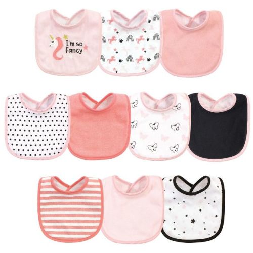 Hudson Baby Infant Girl Cotton and Polyester Bibs 10pk, Im So Fancy Unicorn, One Size