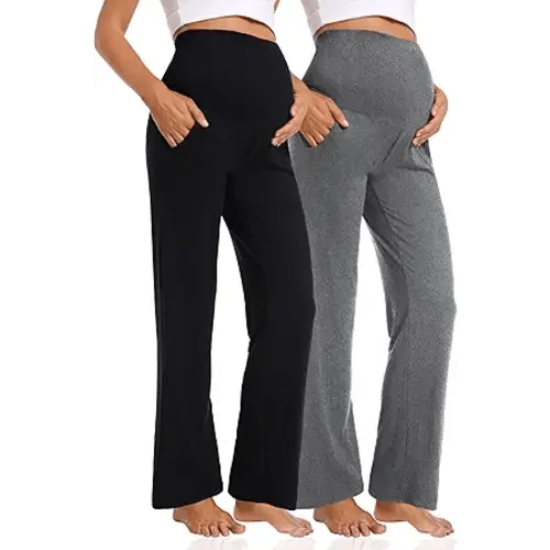 Foucome Women's Maternity Pants Casual Loose Wide Leg Work Pants Cozy Pregnancy Lounge Trousers with Pockets
