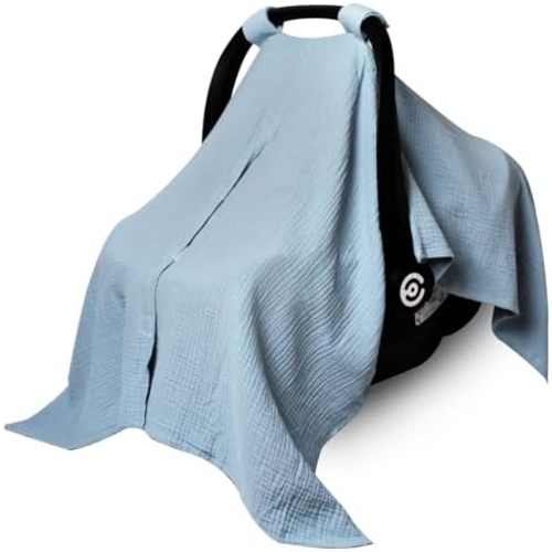 Muslin Infant Car Seat Cover for Baby Boys Girls Blue