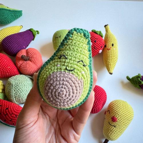 Baby Rattle, Crochet Fruits & Veggies Rattle Toys for Baby, Crochet Play Food Set, Pretend food play, Toddler toys, Montessori Soft toy