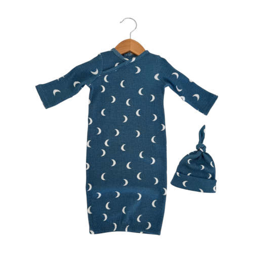 Organic Waffle Gown & Hat Set, Midnight Moon