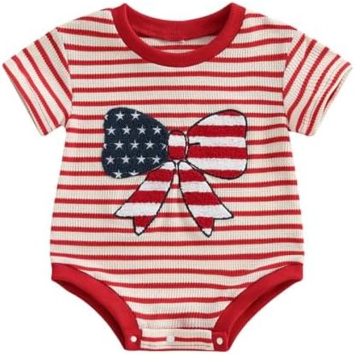 VISGOGO Unisex Baby Boy Girl Striped Romper Waffle Short Sleeve Bubble Oversized Romper Bodysuit Summer Onesie Clothes