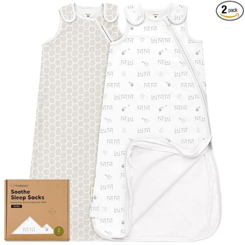 2-Pack Organic Baby Sleep Sacks, 100% Cotton - Soft & Breathable 0.5TOG Baby Wearable Blanket,Toddler Sleeping Sack 6-18 months,Easy to Wear Transitional Swaddles for Newborns,Infants (Bumble Bear, M)