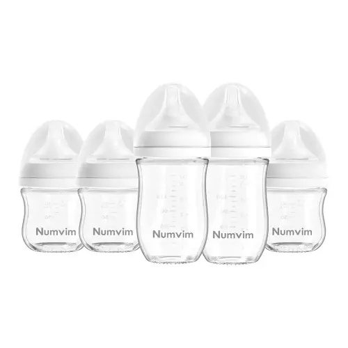 Natural Glass Baby Bottle Gentle & Extra Slow Flow, Without Lead Body, Newborn Breastfeeding Bottle with Anti Colic Nipple for 0 Months Babies, Includes SS Nipples(3oz+5oz, 5 Packs)